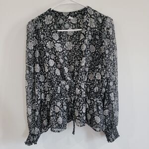 Old Navy Womens Top Size Medium Floral Dark Romance Fairy‎ Chiffon Boho Cottage